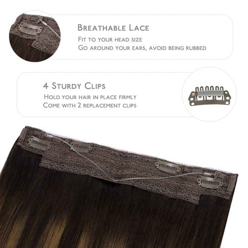 WENNALIFE Wire Hair Extensions (Increase 50% Lifespan) Real Human Hair 16 inch 95g Balayage Dark Brown to Chestnut Brown Remy Wire Hair Extensions Invisible Transparent Fish Line Real