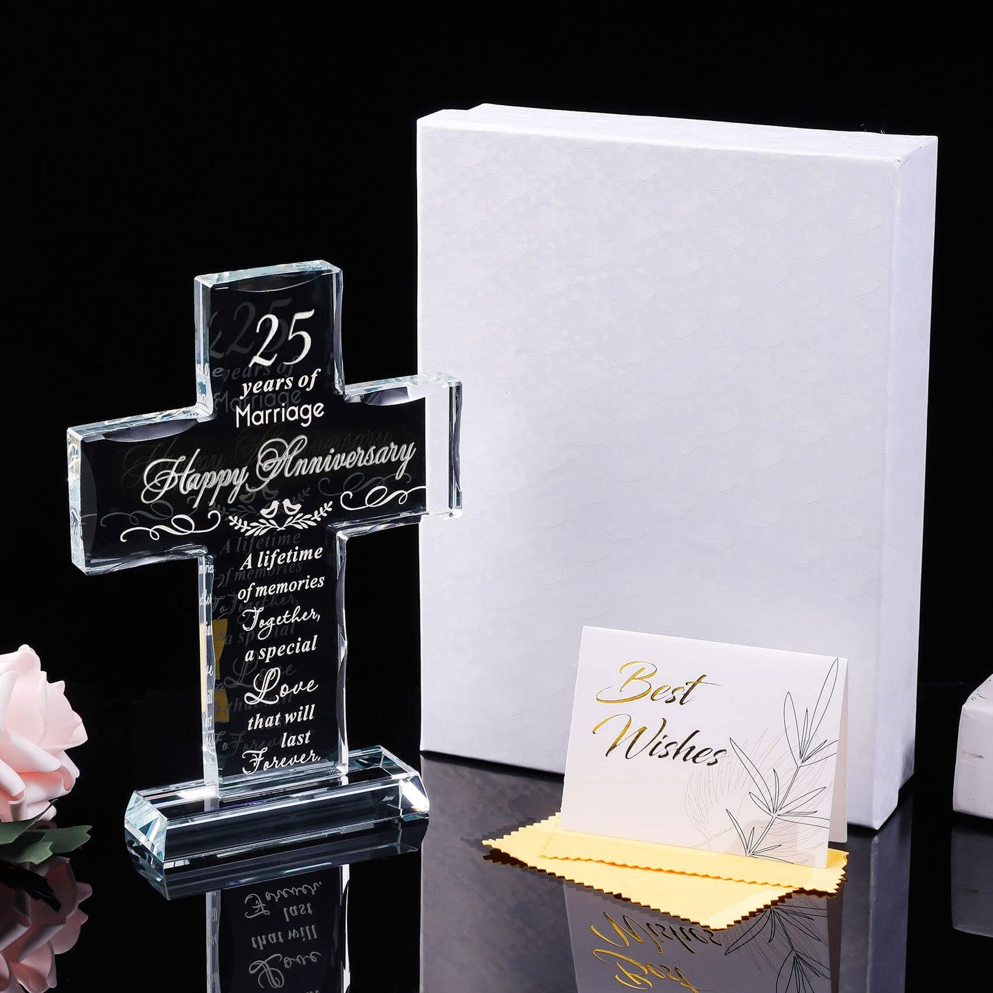 YWHL 25th Wedding Anniversary Glass Cross Gifts for Wife Husband, Laser Engraved 25 Year Anniversary Standing Cross Gifts for Couple, 25 Years of Marriage Decorations