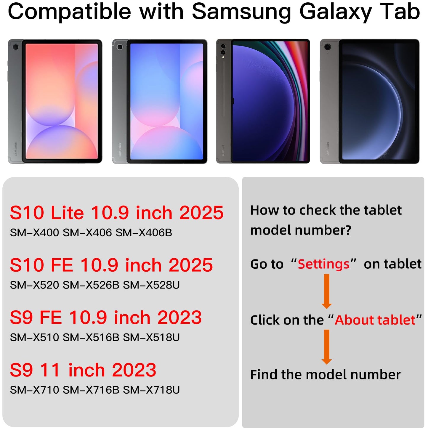 Juqitech Backlit Keyboard Case For Samsung Galaxy Tab S10 Lite S10 Fe S9 Fe 10.9 Inch S9 11 Inch, Detachable Slim Soft Tablet Mu