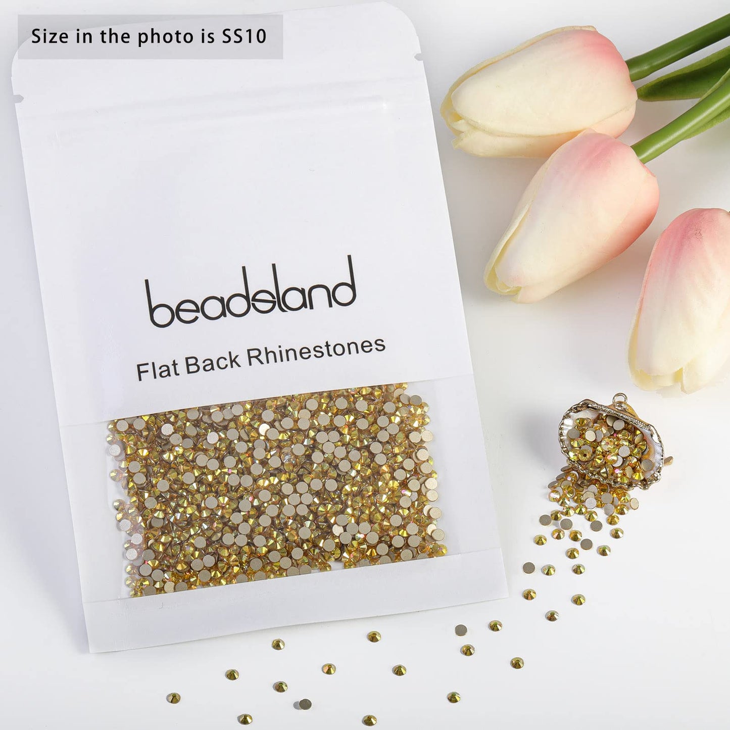 Beadsland 2880pcs Flat Back Crystal Rhinestones Round Gems for Nail Art and Craft Glue Fix,Metal Sunlight,SS10,2.7-2.9mm