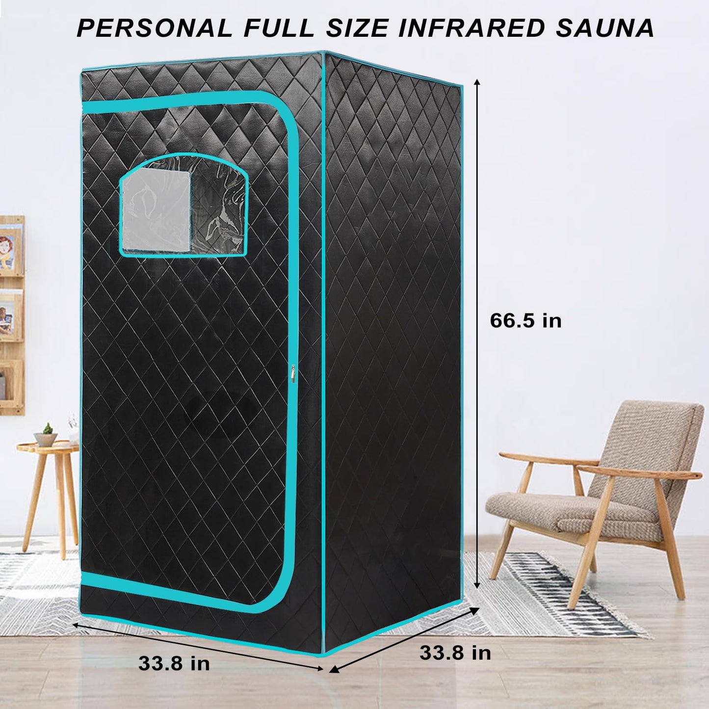 AURGOD Portable Infrared Sauna for 1 Person, Full Size Home Sauna Box with Premium Dry Heating, Remote Temperature Control, Heated Foot Pad & Reinforced Folding Chair