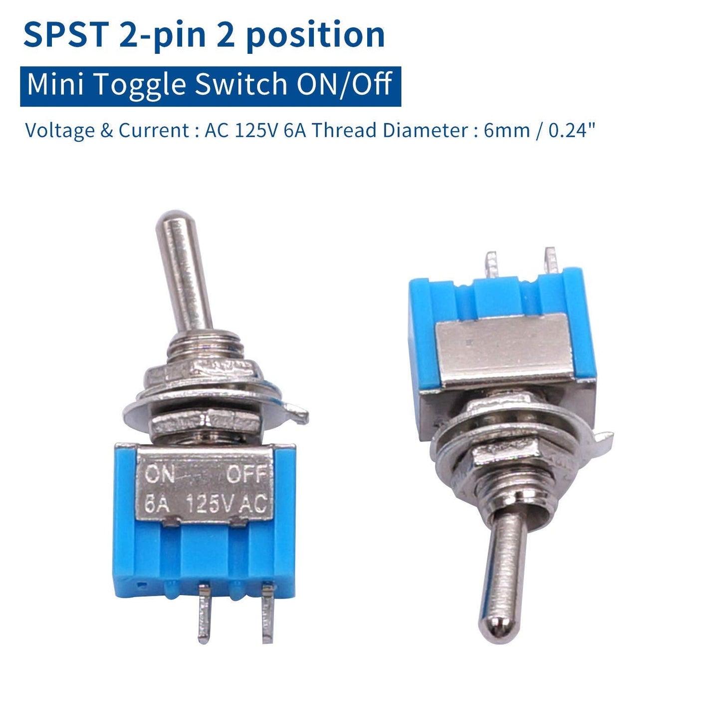 Taiss 10PCS SPST Mini Toggle Switch 2 Pin 2 Position ON/Off Miniature Toggle Switch 6A 125V MTS-101