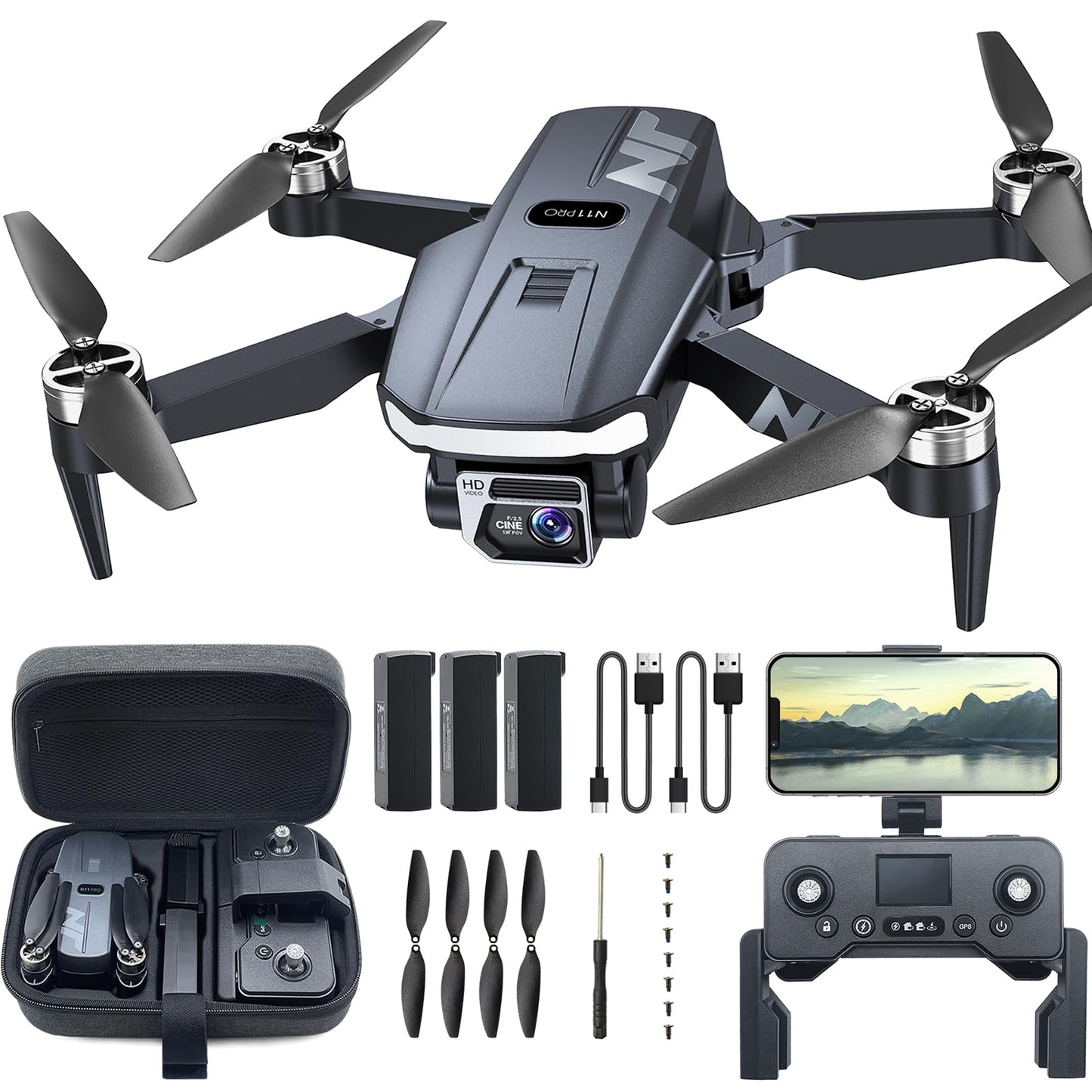 4K UHD GPS Drone with Camera for Adults N11 Pro, 90 Min 3 Battery Long Flight Time, Auto Return, Follow Me, Long Control Range, Brushless Motor, 5G FPV RC Quadcopter for Beginners