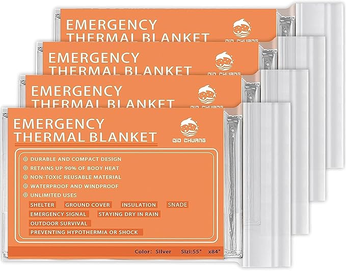 QIO CHUANG Emergency Mylar Thermal Blankets -Space Blanket Survival kit Camping Blanket (4-Pack). Perfect for Outdoors, Hi...