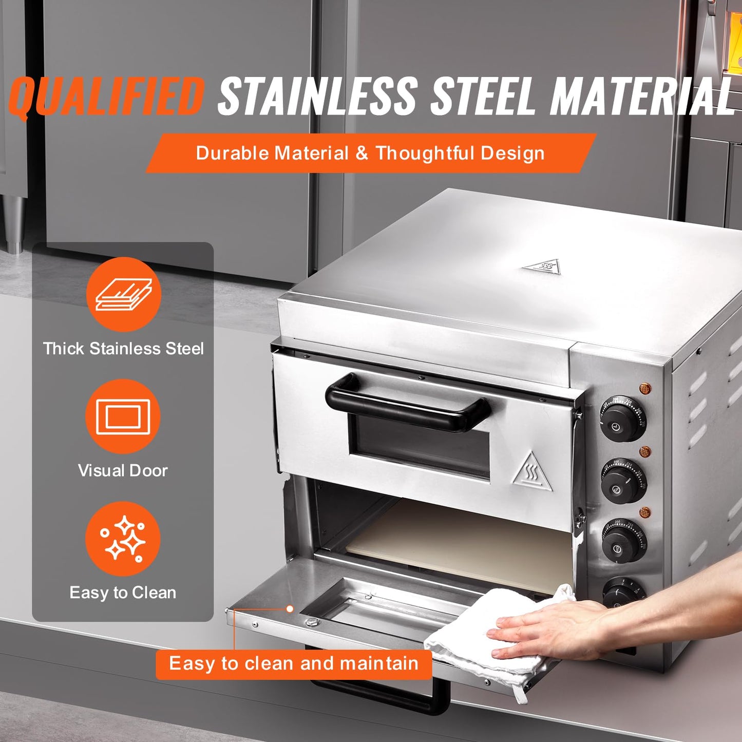 VEVOR Commercial Pizza Oven Countertop, 14" Double Deck Layer, Stainless Steel Electric Pizza Oven with Stone and Handle, Multipurpose Indoor Pizza Maker for Restaurant Home Pretzels Baked