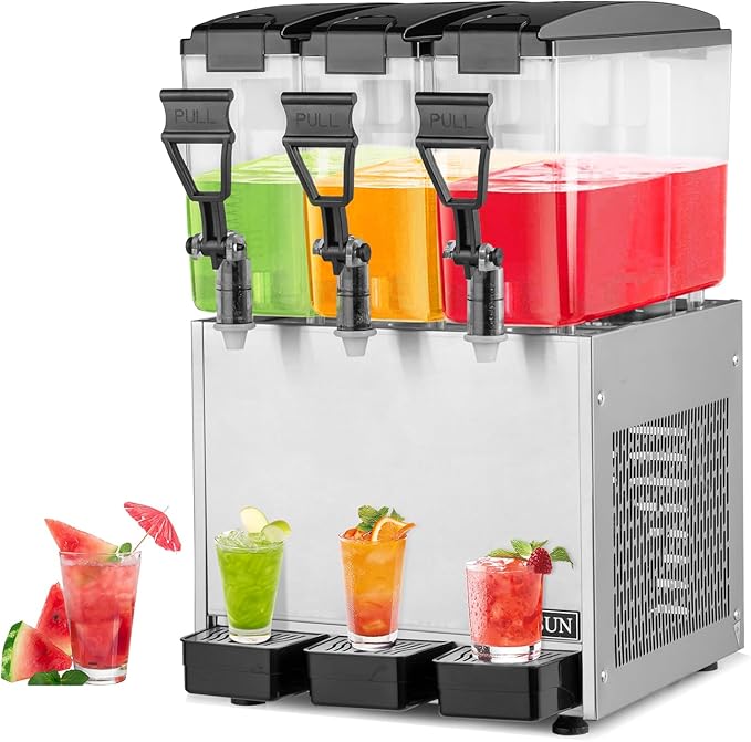ROVSUN Commercial Beverage Dispenser 7.8 Gal/30L, Commercial Juice Dispenser Cold Drink Dispenser 10L X 3 Tanks Stainless ...