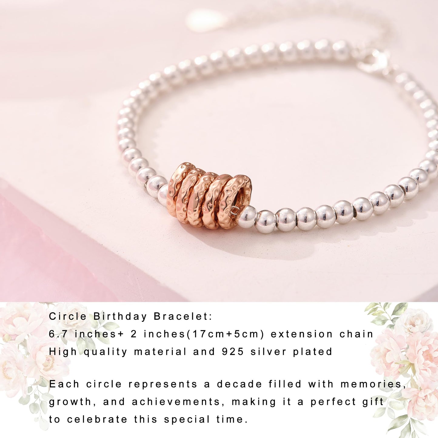 FENNELISA 50th Birthday Gifts for Her,Adjustable Silver Bracelet for Women Unique 50th Birthday Gifts for Women Cool Best Birthday Presents Ideas with Cards for Female Mom Sister Friend