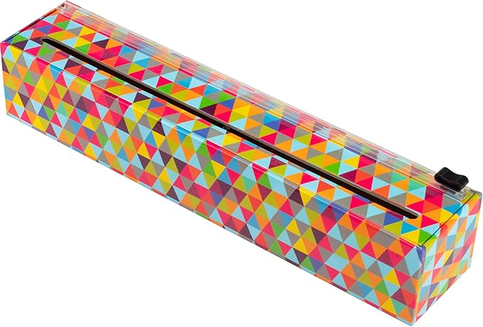 Chicwrap Triangles Refillable Plastic Wrap Dispenser - Includes One 12" x 250' Roll of Professional Grade Plastic Wrap - BPA Free and Kosher Certified - Reusable Dispenser w/Slide Cutter