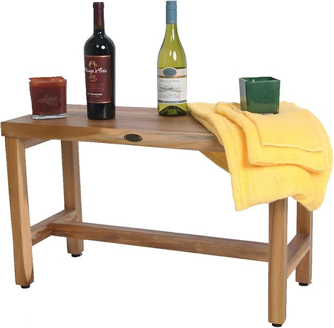 EcoDecors 30" Eleganto Teak Shower Bench – Full-Size Waterproof Bathroom Seat | for Adults & Seniors | Spa-Style Teak Stool | Non-Slip Adustable Height Feet | Elegance & Safety | 250 Pound Capacity