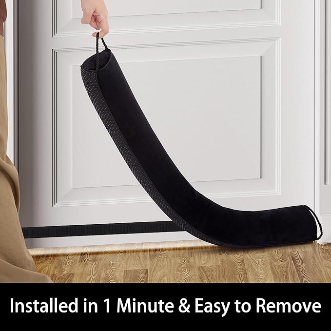 Weighted Door Draft Stopper 36 Inch Triangle Door Snake Blocker Cold Air Noise Light Under Door Sweep Weather Stripping Door Seal More Fits 0 to 3" Large Door Gaps,Quick Install Black