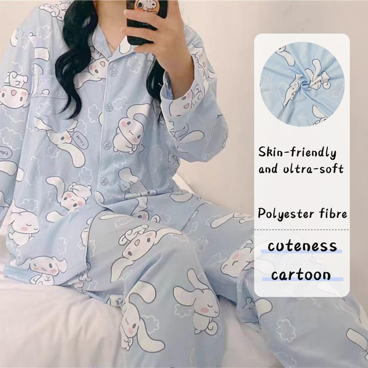 TradWloth Cute Women's Pajama Sets, Cartoon Print Sleepwear Long Sleeve Shirt and Casual Pajama Pants