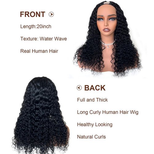 Wosama V Part Wig Human Hair curly Upgrade U Part Wig for Black Women Kinky curly Glueless Clip In Half Wig No Leave Out Wigs 180% Natural Color 20inch