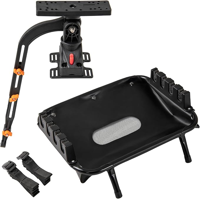 Goplus Fishing Float Tube Accessories, 360° Rotatable Fish Finder Holder w/ Mount Bracket, Rod Rack w/ Storage Basket fit ...