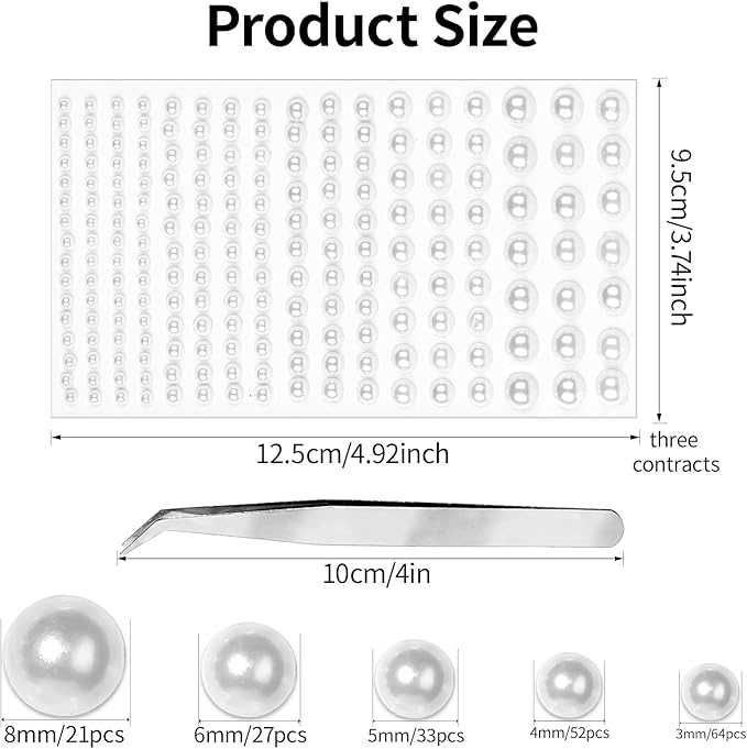 591pcs Face Gems Hair Gems Pearls, Self-Adhesive Face Jewels Eye Rhinestones 3/4/5/6/8 mm Face Gem Stick on, Halloween Makeup Gems Rave Accessories for Face Eyes Body Makeup (04.White Pearl)