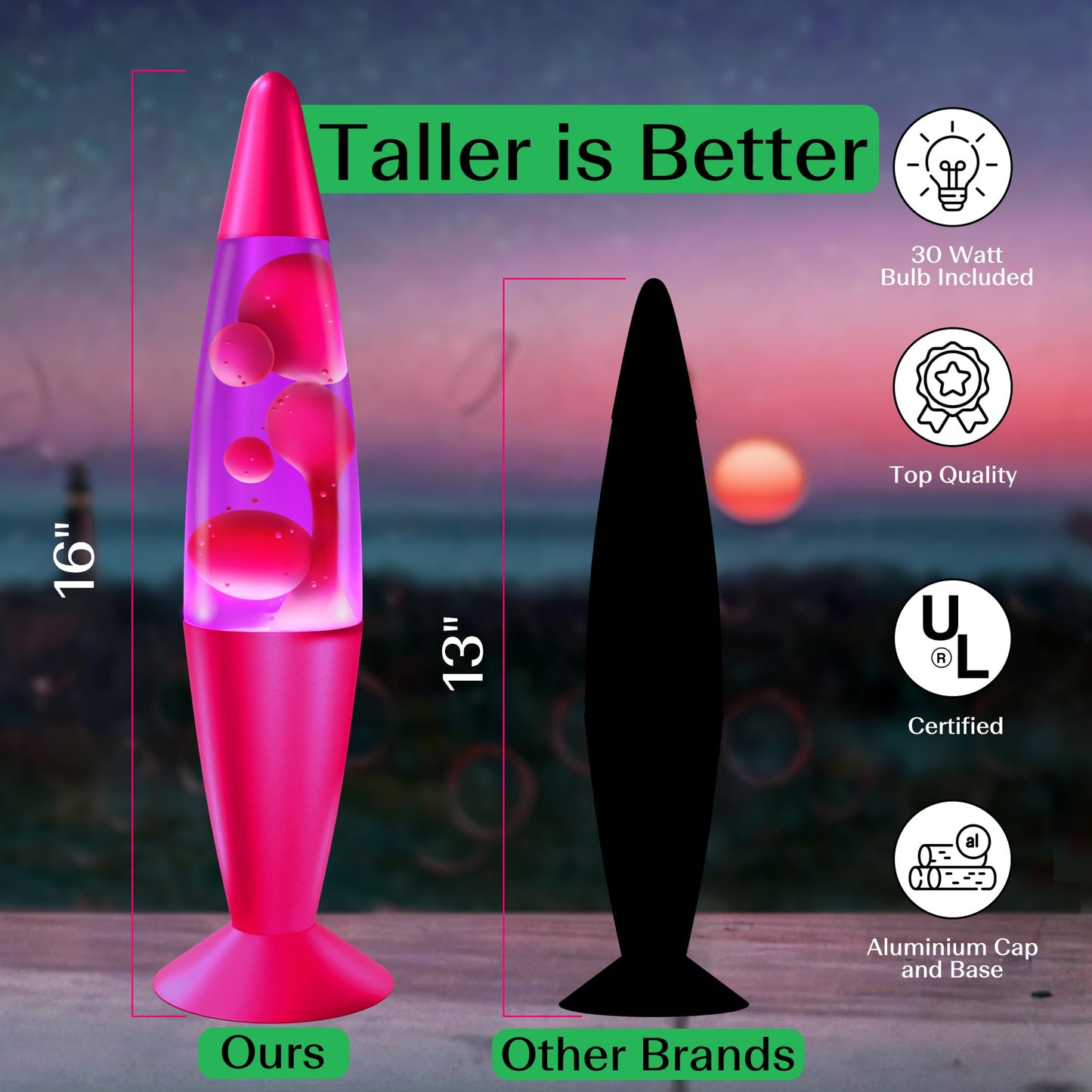 JAMBO 16" Beautiful Lamp- Purple with Pink Wax, Relaxing Liquid Light, Night Light Nightlight, Home Decor Living Room Office Bedroom Lamp for Adults Teens Kids, Magma Motion