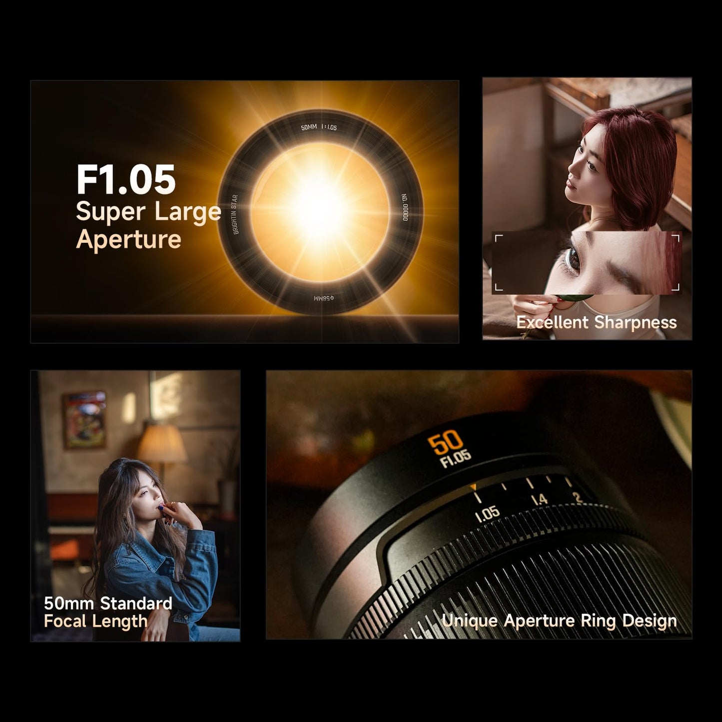 Brightin Star MF 50mm F1.05 Full-Frame Lens for Sony E Mount Mirrorless Cameras，f/1.05 Large Aperture Manual Focus Prime Lens Fit for A7III A7RIII A7SII A7II a6500 a6400 a6300