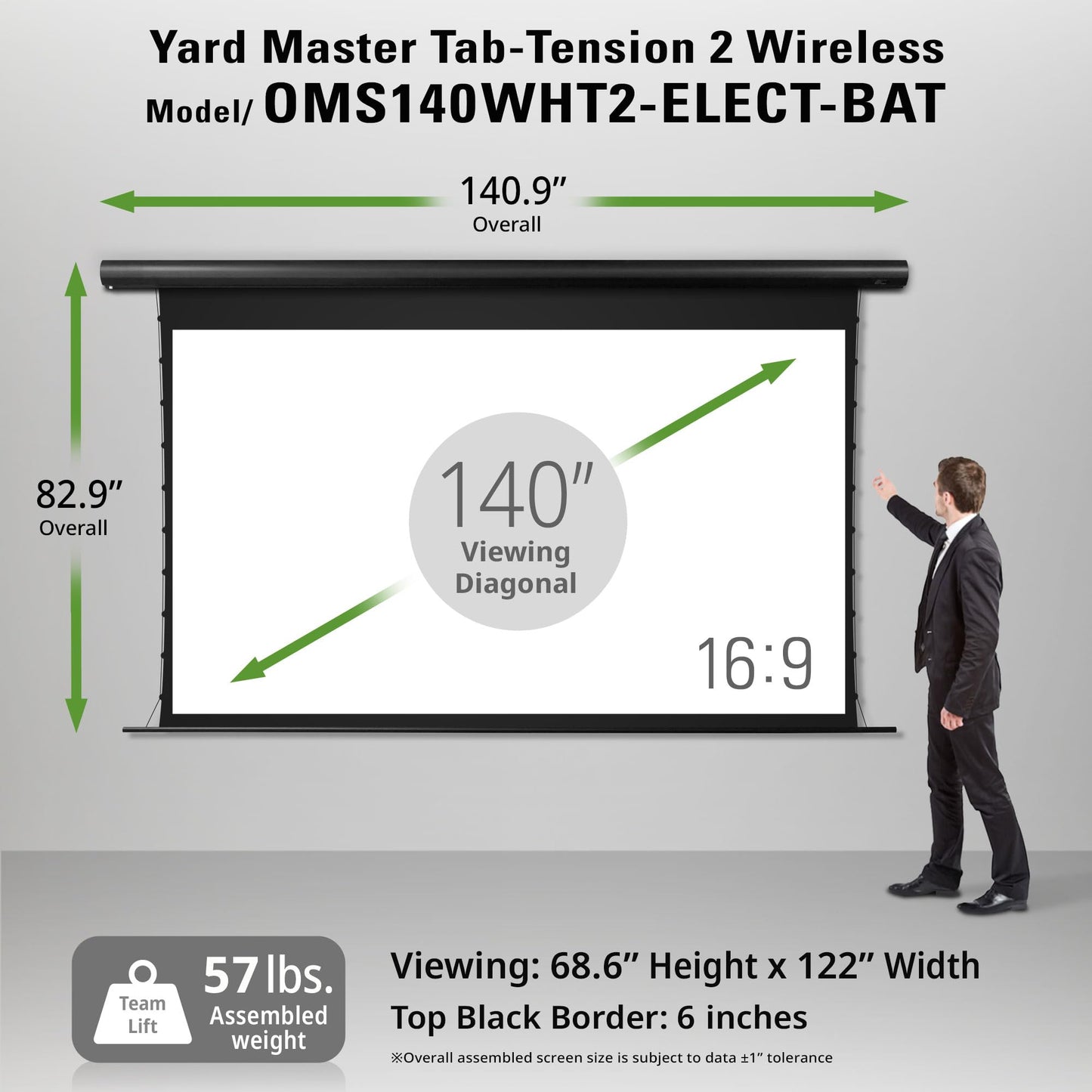 Elite Screens Yard Master 140-INCH Tab-Tension Wireless Outdoor Projector Screen – Built-in Battery, IP33 Rated Water-Resistant Backyard Movies Outdoor Entertainment, OMS140WHT2-ELECT-BAT