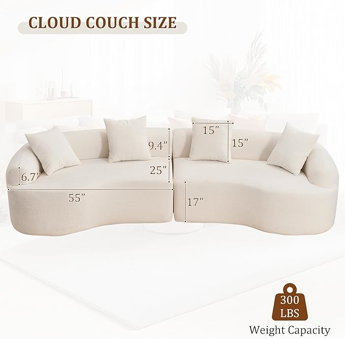 110" Oversized Modern Curved Cloud Sectional Sofa, Luxury Plush Chenille 4-Seater Deep Wide Seat Couch with 4 Pillows, No Assembly Needed Apartment Living Room Furniture, Beige