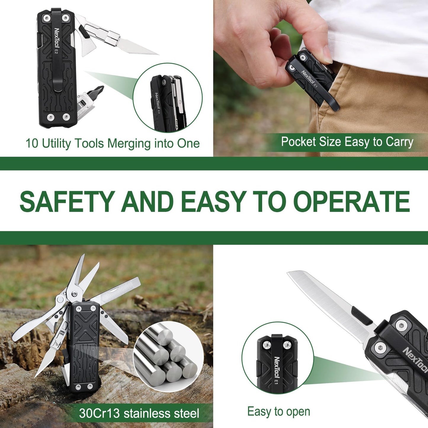 NexTool Pocket Tool E1, Pocket Knife Multi-Tool with Replaceable Folding Utility Knife, Dual Head Screwdriver and Scissors, Mini Multitool for EDC Carry, Engraving, Cutting and Repair, Small Multitool