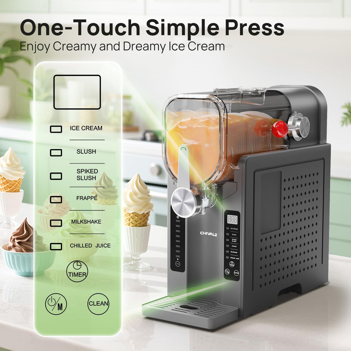 Slushie Machine No Ice Needed, Slushy Machine for Home, Frozen Drink Maker with 6 Preset Programs for Margaritas, Frappés, Milk Shake and More, LED Display, Auto Clean, Grey, 1 Pack+6 Modes