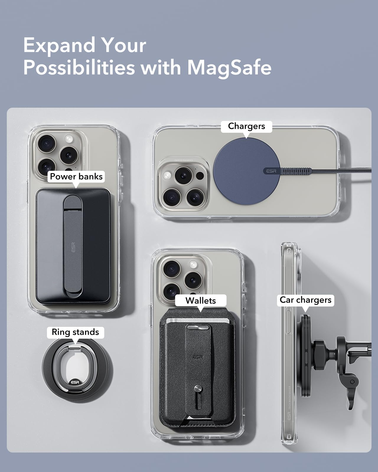 Esr For Magsafe Sticker, Magsafe Ring Magnet, 2 Pack Metal Ring For Phone Case,Universal Magnetic Wireless Charger Conversion Ki