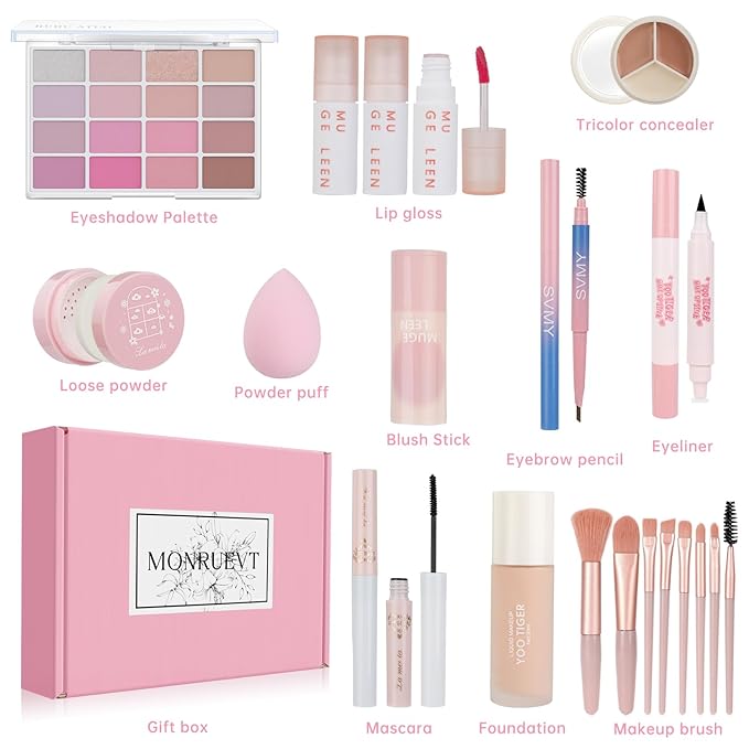 Makeup Sets For Women Full Kit Makeup Kit For Girls Teens Gift All in One Compact Pink Makeup Set