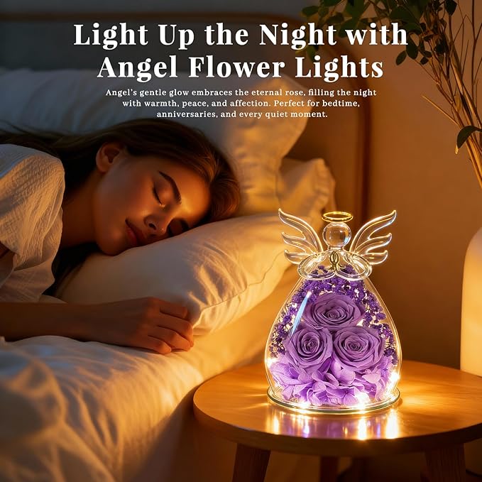 Beferr Valentines Day Rose Gifts for Her Women Mom Gifts for Birthday, Fresh Flowers for Delivery Forever Preserved Rose in Glass Angel Figurine, for Grandma Wife Daughter Girlfriend