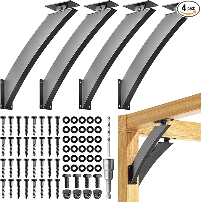Uphode Q235-Steel Integrated Arc 2''x4''(Actual Tube Dia: 1.5''x 3.2'') 45 Degree Adjustable Angle Support Pergola Brackets Heavy Duty 4Pack