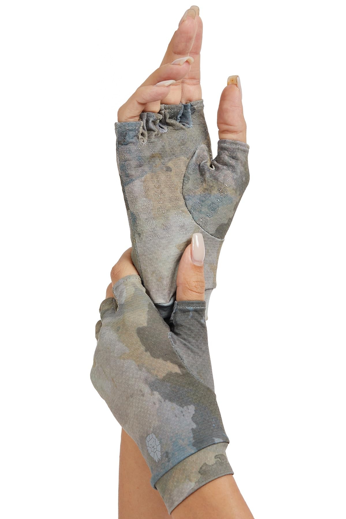 PIQIDIG Unisex SPF Fingerless UPF 50+ Men's Women's Sun Protection Driving Gloves Mittens Silicone Gel Army Green Camo XS