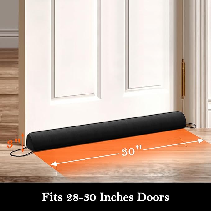 Sunolga Door Draft Stopper Blocks Hot and Cold Air with Removable Washable Cover for Bottom of Door and Window, All-Season Seal for Wind, Noise, Seal for Gaps Up to 3", Home Essentials, 30", Black
