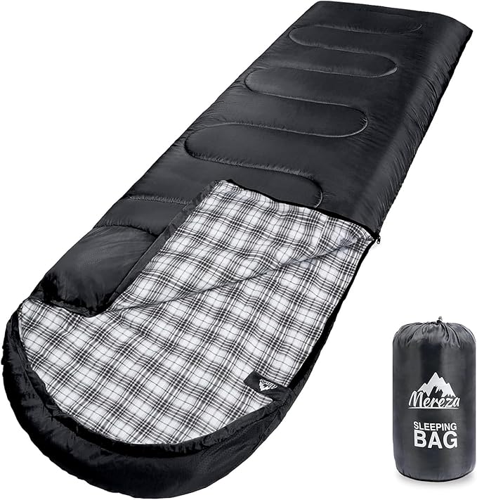 MEREZA Flannel Sleeping Bag for Adults XL, Large Wide Sleeping Bags for Camping Mens Warm Cotton Sleeping Bag 4 Season War...