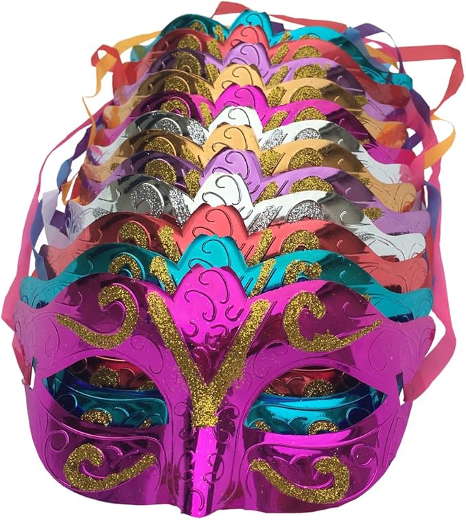 Arlai Pack of 12, Gold shining plated party mask wedding props masquerade mardi gras mask