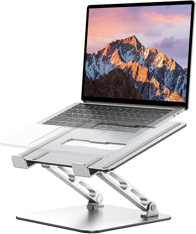 RIWUCT Ergonomic Laptop Stand, Dual-Bar Support & Height Adjustable Laptop Riser Holder for Desk, Ventilated & Portable Co...