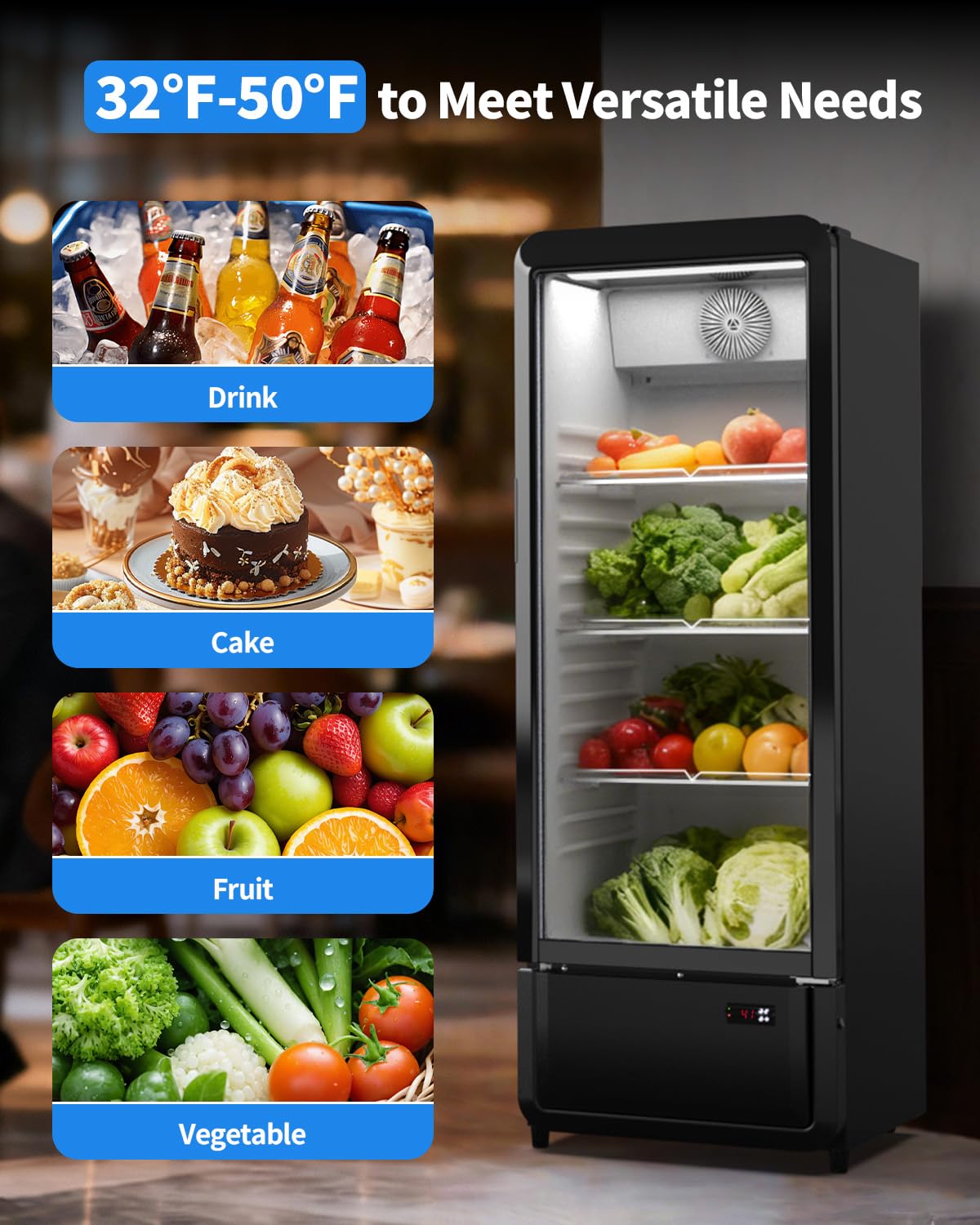 8.37 Cu. Ft Commercial Beverage Refrigerators, Drink Fridge with Glass Door & LED, 3 Adjustable Shelves Holds 228 Cans, Outdoor Display Fridge for Bar, ETL, DOE, and NSF certified