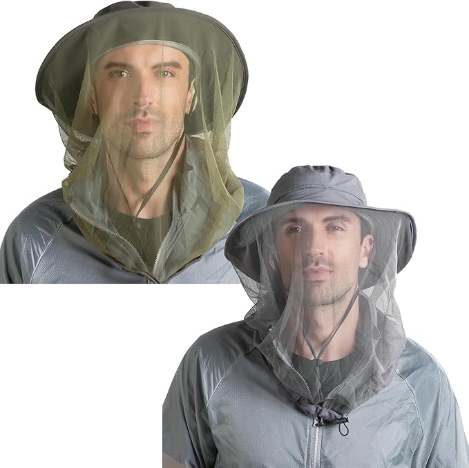Peicees 2Pcs Head Net Hats for Men Women Adventure Fishing Hat Safari Hat for Hunting Camping Hiking, Army Green and Dark ...