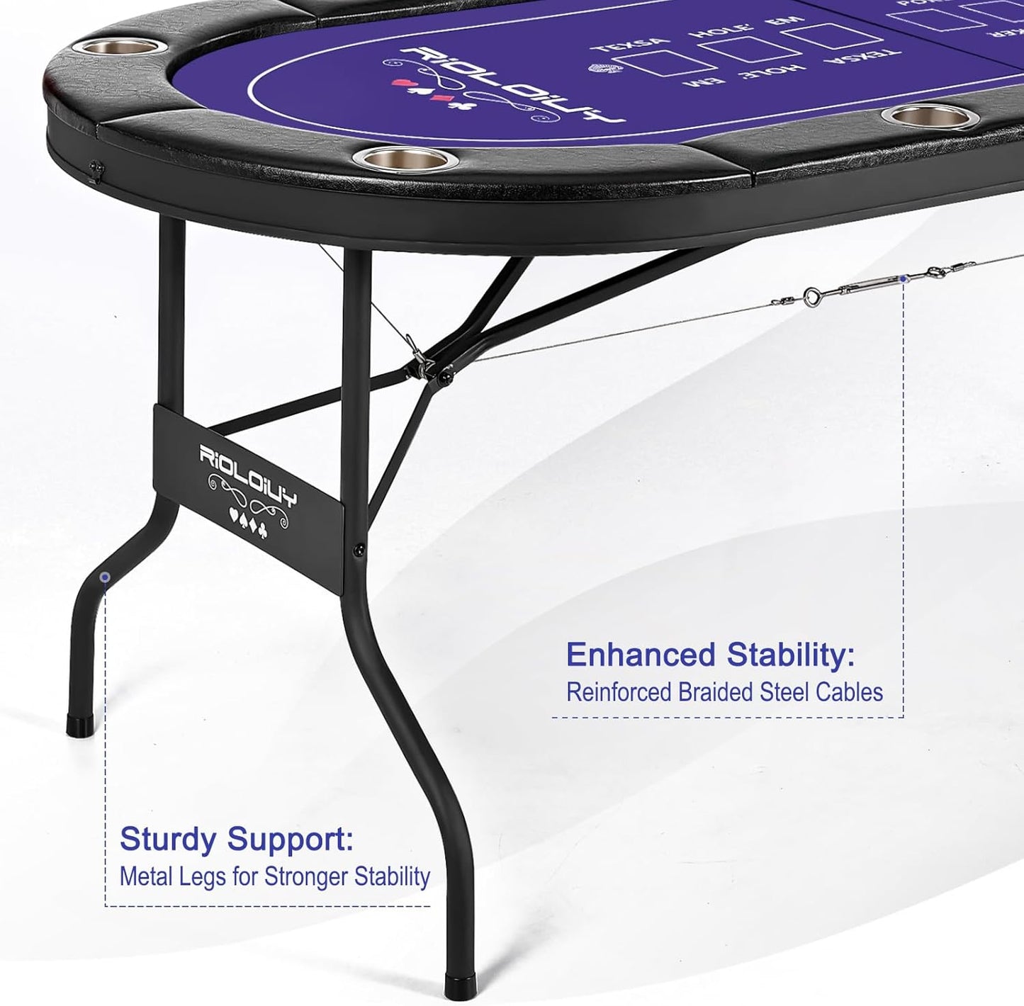 8 Player Poker Table Foldable, Texas Holdem Casino Table with Padded Rails & Cup Holders, Portable Folding Game Table for Home or Game Room, 71 Inch