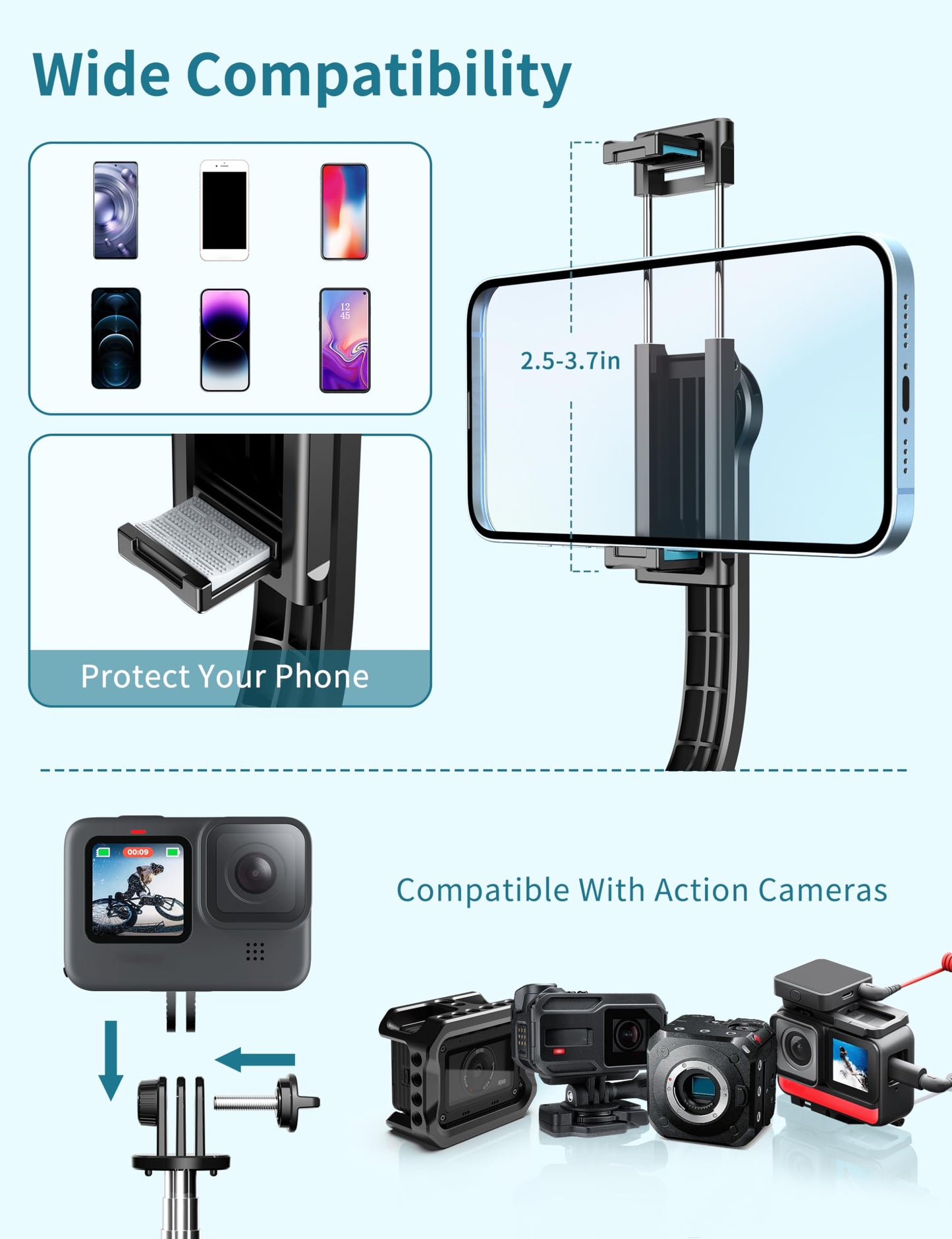 Selfie Stick, 41 Extendable Phone Tripod Stand With Phone Holder & Detachable Remote, 360 Rotation Selfie Stick Tripod For Cel