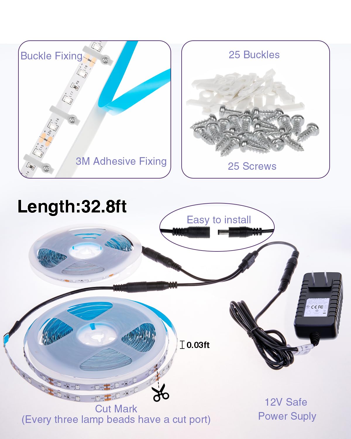 Onforu 65.6ft LED Black Light Strip, 1200 Units Lamp Beads, 12V Flexible Blacklight Fixtures, 20m LED Ribbon, Non-Waterproof Black Lights for Glow Party, Indoor Birthday Halloween Party, Body Paint