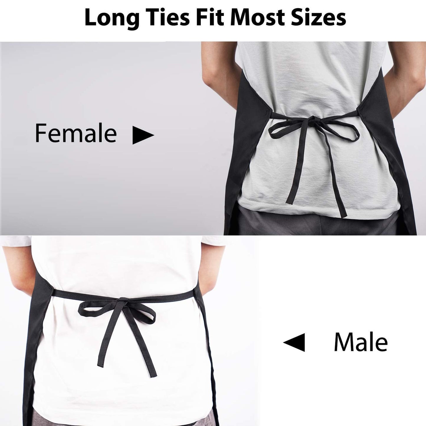 YIKA Apron Couples, Valentines Day Gifts for Couples: Waterproof Aprons for Women Men, with Adjustable Neck Strap with Extra Long Ties, 2 Pockets (Black)