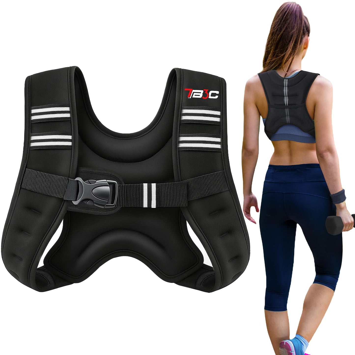 TB3C Weighted Vest Woman, 6 LB Womens Weight Vest for Walking, Strength Training Weight Vests for Men, Reflective Stripe Fitness Vest for Workout Running Jogging