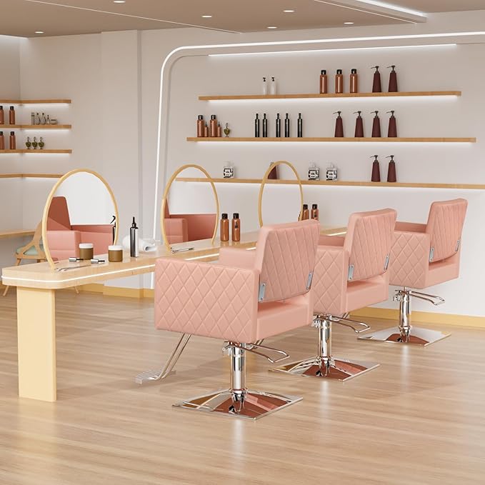 Salon Chair for Hair Stylist Wide Seat, Hydraulic Barber Chair with Aluminium Alloy Footrest, Pink Hair Salon Chair Styling Heavy Duty, Beauty Spa Cosmetology Hairdressing Equipment
