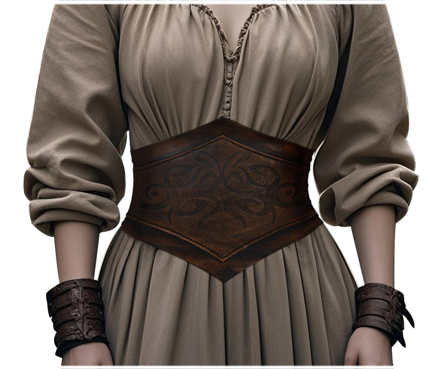 Joukavor Women's Viking Leather Corset Belt Medieval Cinch Belt Renaissance for Halloween (Brown, XXL)