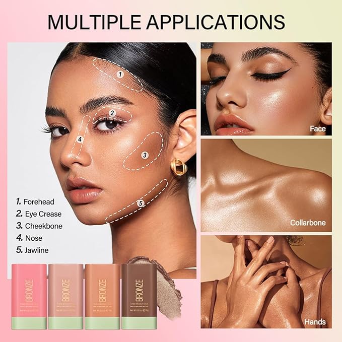 Multi-Use Makeup Blush Stick, Cream Blush Stick, Tinted Solid Moisturizer Stick for Cheek & Eyes & Lips, Waterproof Natural Nude Makeup, Suitable for All Skin (4#Beach Glow)