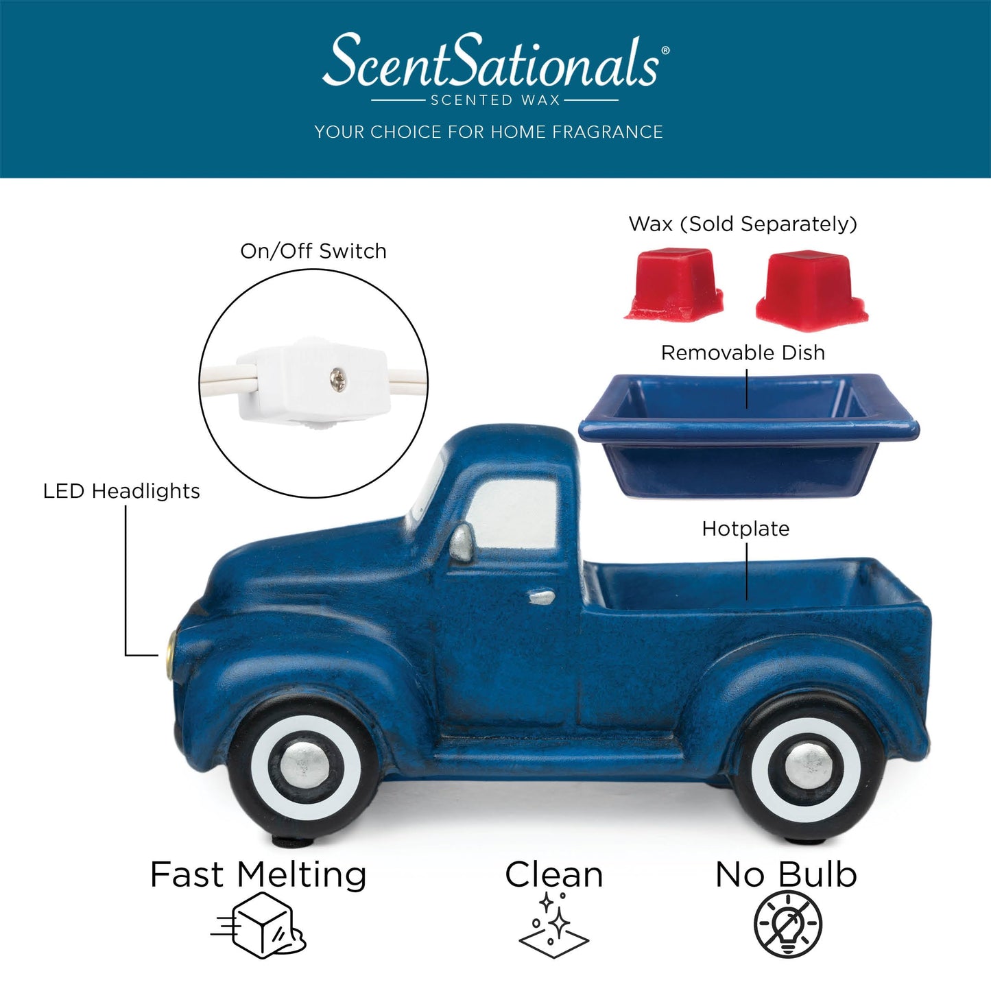 Scentsationals Truck Collection - Scented Wax Warmer - Travel Wax Cube Melter & Burner - Electric Fragrance Home Air Freshener Gift (Blue), (Blue1)