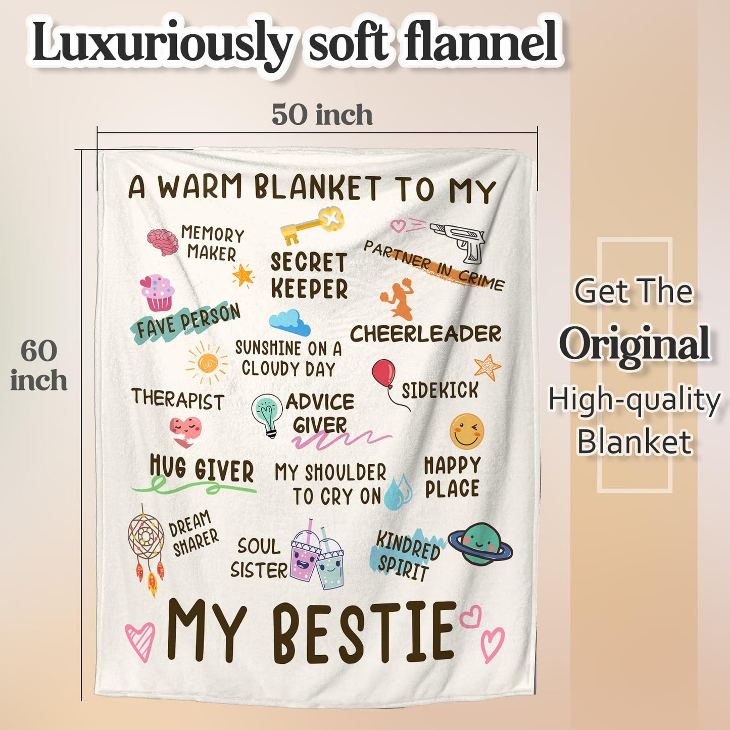 Best Friend Blanket, Best Friend Birthday Gifts for Women, Friendship Gifts for Woman, BFF - Work Bestie&Coworker Leaving Gift Ideas, Christmas day for BestFriend Coworkers, Bestie blanket 60"x 50"