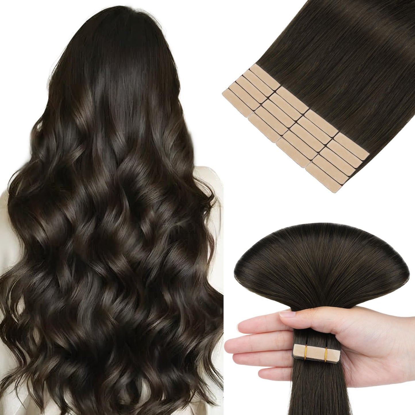 HOTBANANA Tape in Hair Extensions, 18 Inch 20pcs 50g Dark Brown Tape in Real Remy Human Hair Extensions Straight