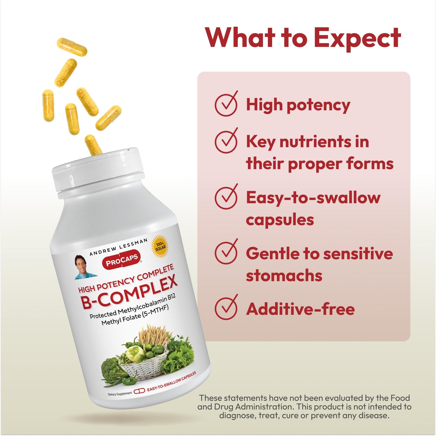 ANDREW LESSMAN High Potency B-Complex 60 Capsules - with High Levels of Folate Complex and Biotin, Promotes Cellular Growth, Energy, Immune Function, Detoxification, Fat Metabolism and More
