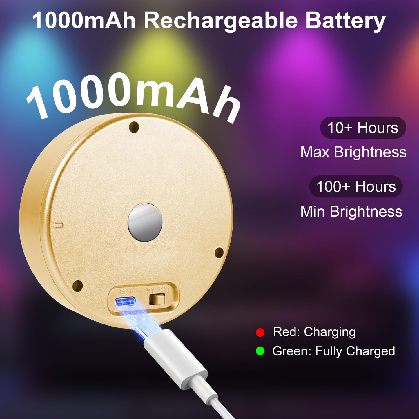 maylit 6 Pack RGBW Picture Lights for Wall, Rechargeable Battery Magnetic Poster Lights, Remote Dimmable Timer Painting Light, Wireless Wall Room Decor Light for Art Display, Frame, Gold