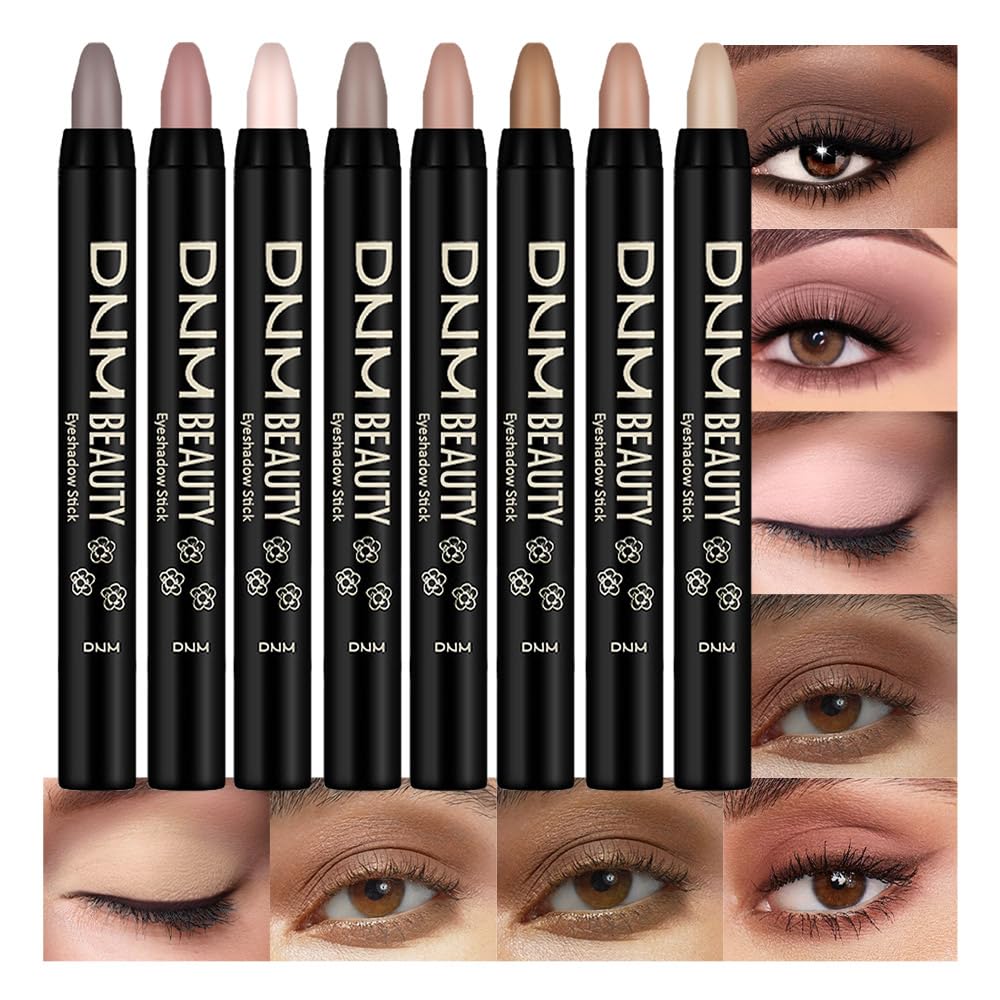 Kaely 8Pcs Cream Eye Shadow Sticks Set, Matte Eyeliner Pencil Eyeshadow Palette Makeup, Eye Highlighter Brightener Stick for Old