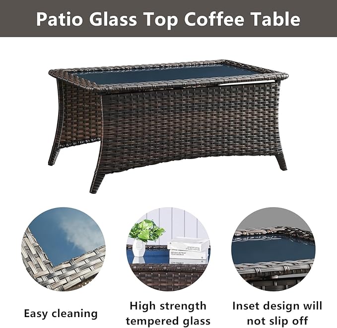 Belord Wicker Outdoor Furniture Patio Furniture Set - 6 Piece Patio Conversation Set with Swivel Rocker Chairs, Rattan Sofa, Ottomans and Coffee Table, Beige Cushion
